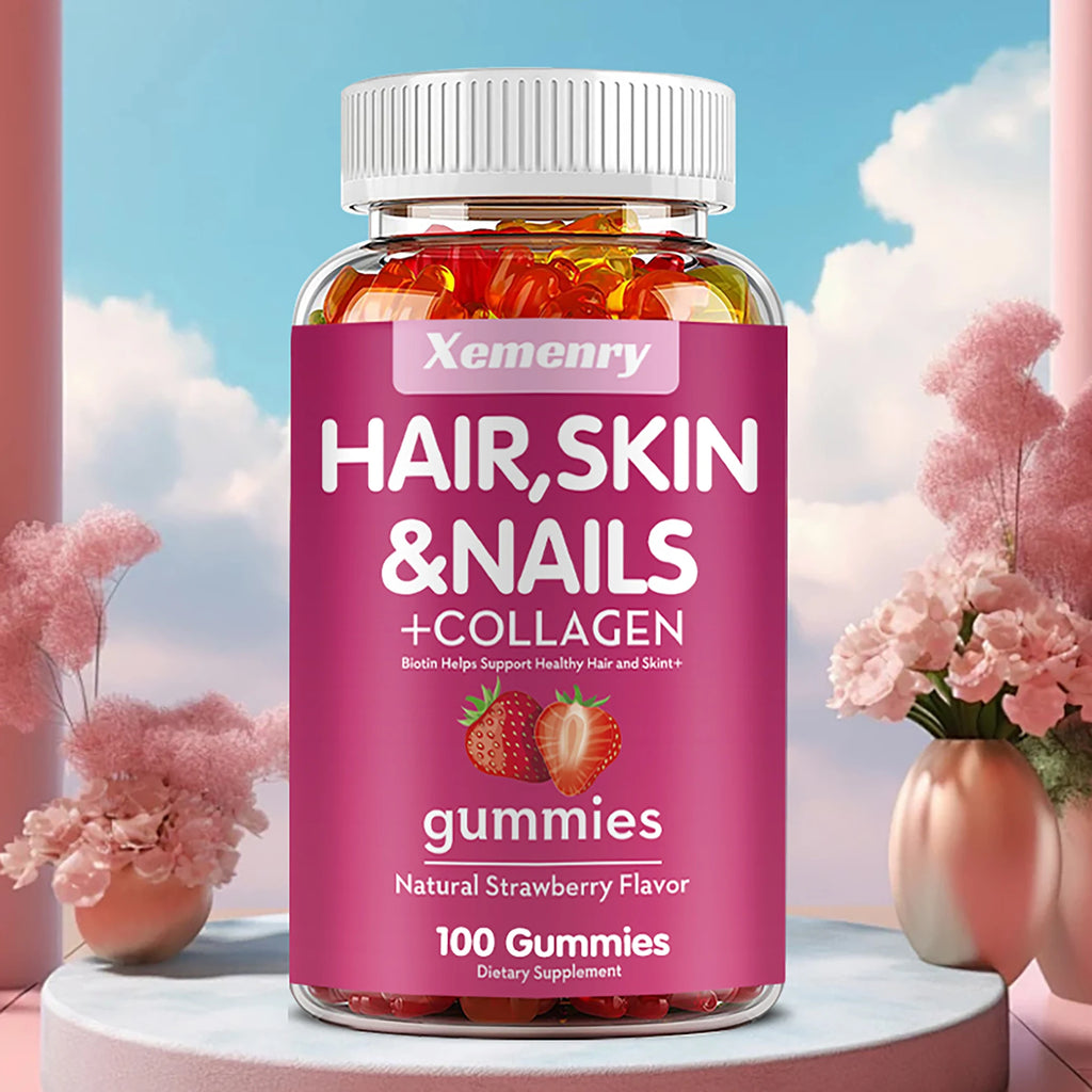 Gummies à la biotine - Soutient les cheveux, la peau, les ongles et le collagène, Éclaircit le teint - 100 gummies