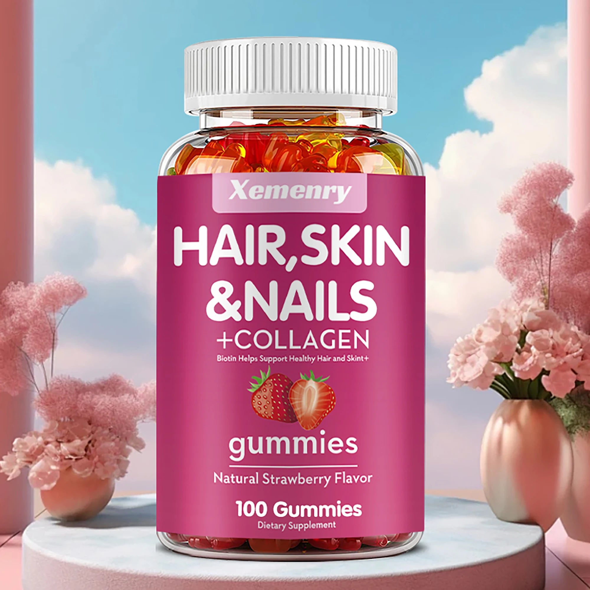 Gummies à la biotine - Soutient les cheveux, la peau, les ongles et le collagène, Éclaircit le teint - 100 gummies