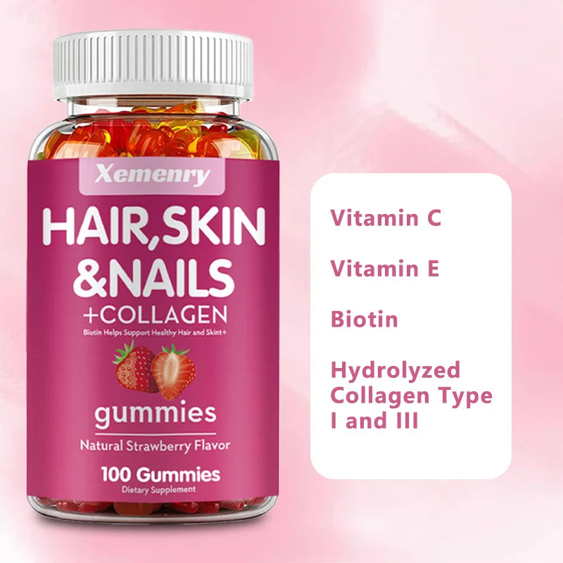 Gummies à la biotine - Soutient les cheveux, la peau, les ongles et le collagène, Éclaircit le teint - 100 gummies