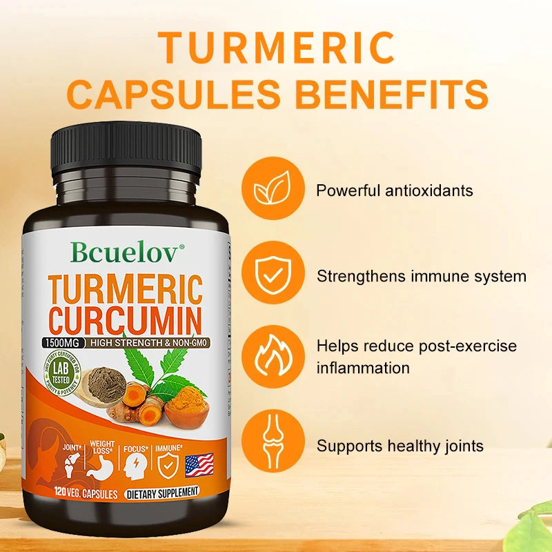 Turmeric curcumin with bioperine capsules vegan formula for anti-inflammatory support.
