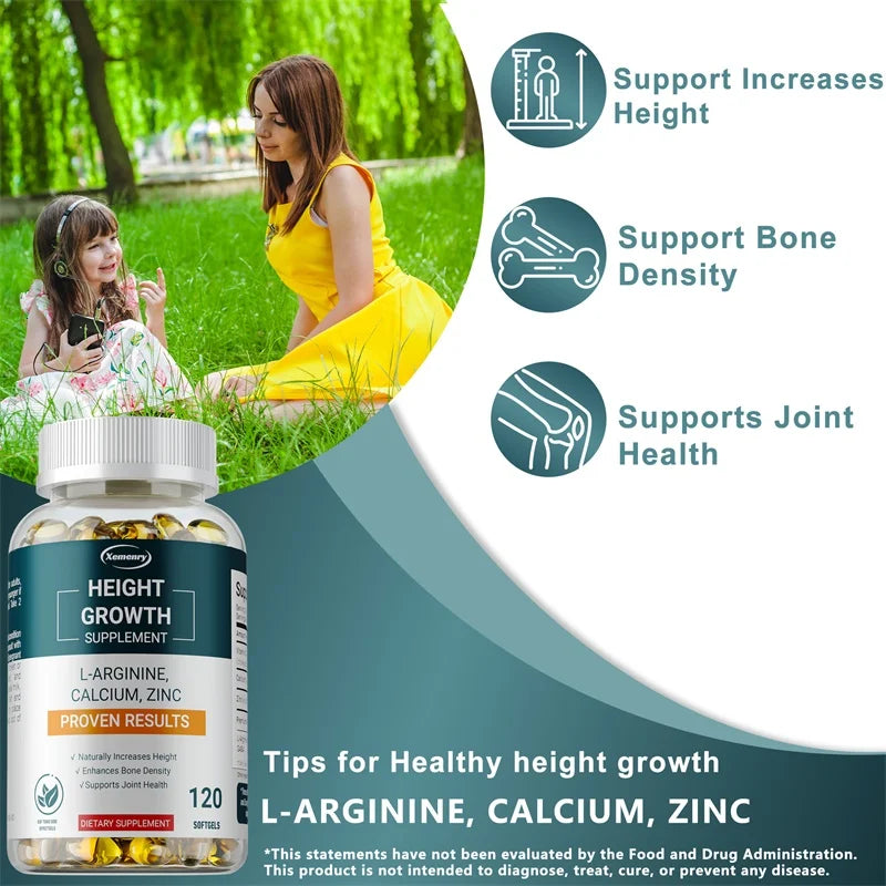 Height growth supplement with l-arginine 60 softgels bottle for peak height support