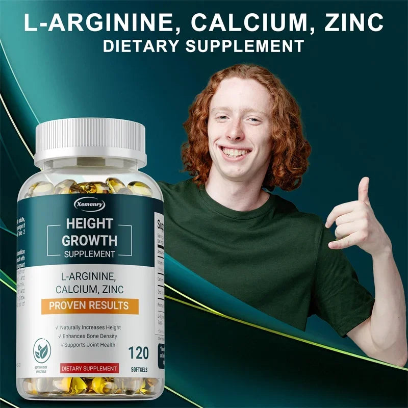 Height growth supplement with l-arginine for improved bone strength and immunity.