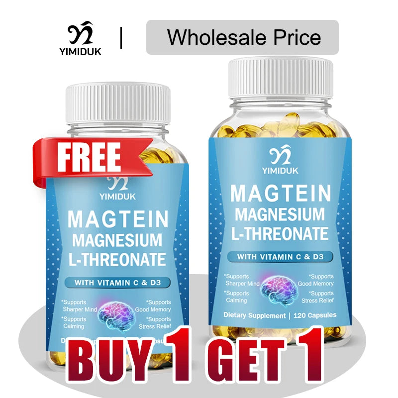 Complément de Magnésium L-Thréonate, avec Vitamine C, Vitamine D3, Soutien Anti-Stress, Acuité Mentale, Santé Cérébrale, Sans Gluten