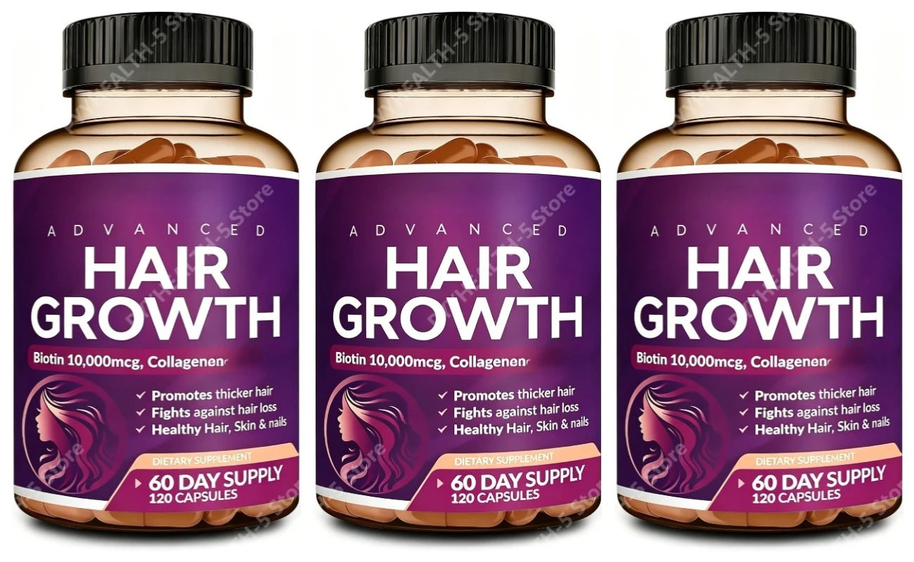 Hair Growth Vitamins Supplements for Women | Biotin 10000mcg, Collagen, Skin & Nails Support 120 Capsules 60 Day Supply