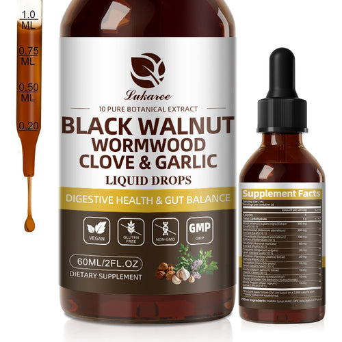 Black walnut wormwood tincture bottle with 60ml of detox and gut support.