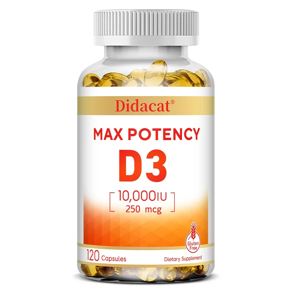 Vitamine D3 10 000 UI (250 µg), Soutient la santé immunitaire, l'absorption du calcium, la fonction musculaire et la solidité des os, Complément alimentaire