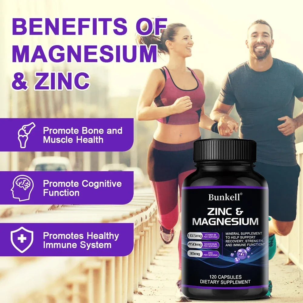 Magnesium zinc vitamin d3 capsules for calcium absorption and muscle health.