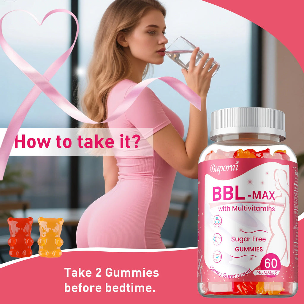 Gummies BBL MAX – Aide à soulever et maintenir la forme du corps, soulève et raffermit, façonne les fesses – 60 gélules