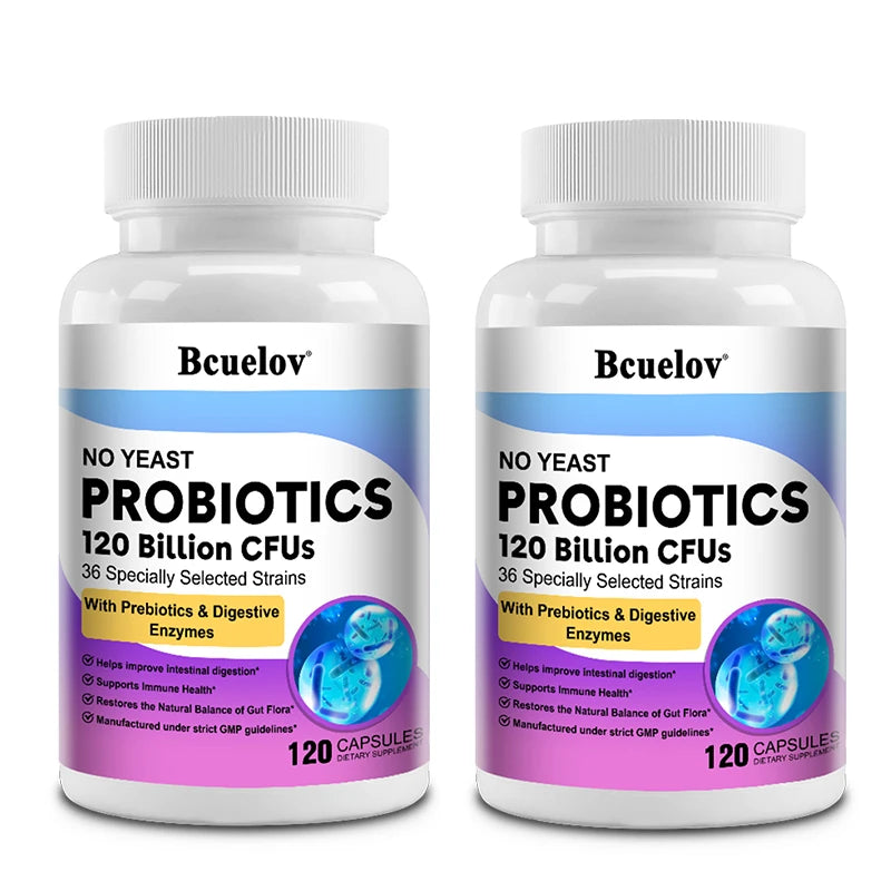 Probiotiques pour la santé digestive 120 milliards d'UFC Prébiotiques et enzymes digestives Supplément probiotique pour adultes, favorise la santé intestinale