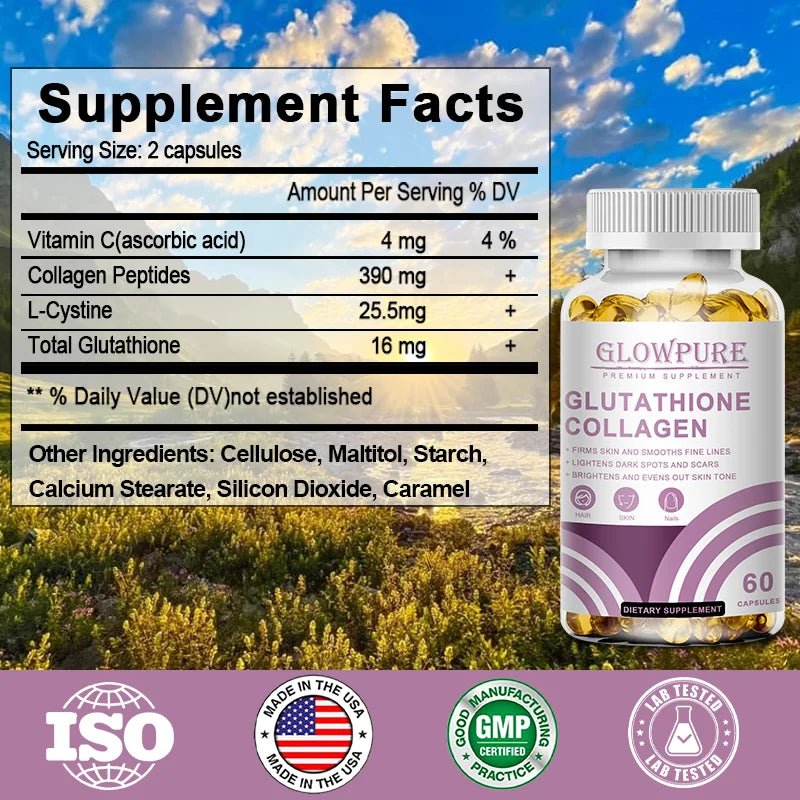 Capsules éclaircissantes et anti-âge pour la peau - Supplément de glutathion et de collagène avec antioxydant pour les peaux ternes