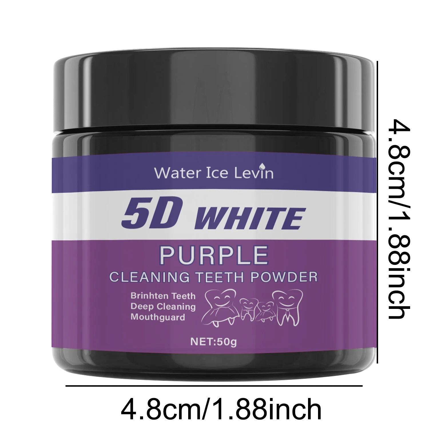 Purple teeth whitening powder demonstrating the 5D color-correcting violet foam.