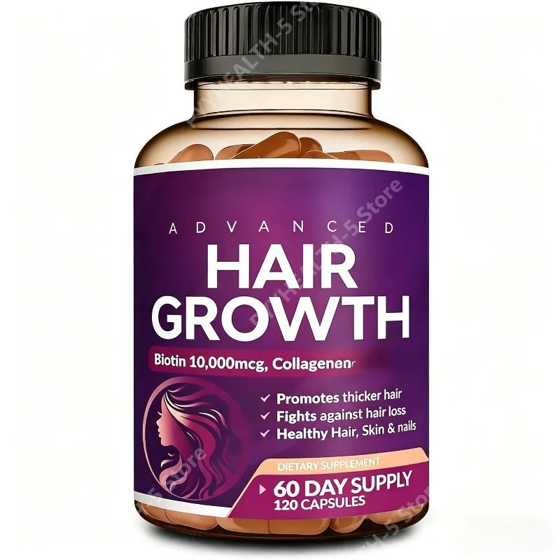 Vitamines et compléments pour la pousse des cheveux pour femmes | Biotine 10000mcg, collagène, soutien peau et ongles 120 gélules pour 60 jours