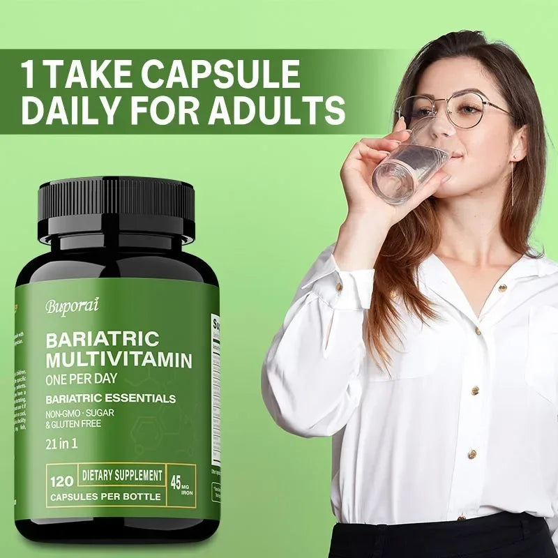 Bariatric multivitamin one per day 120-count bottle for 4 months of support.