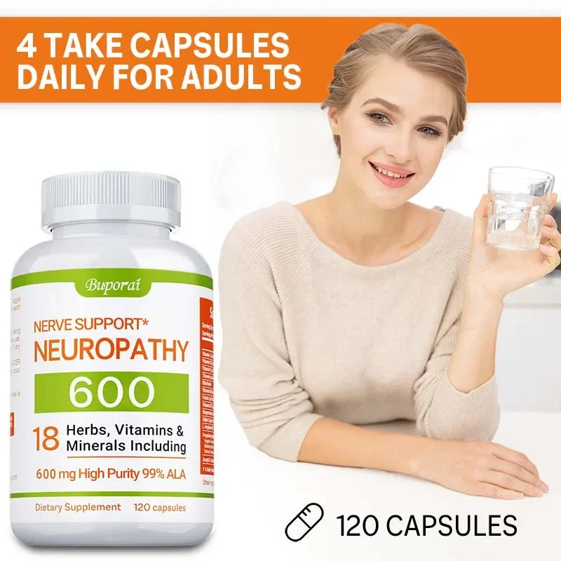 Complément de soutien contre la neuropathie 600mg - Antioxydant, favorise la santé nerveuse, l'énergie cellulaire, le métabolisme et l'anti-âge, sans OGM