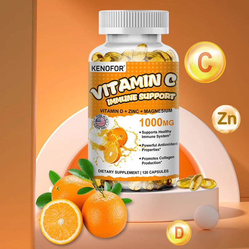 Supplément de Vitamine C pour le soutien immunitaire et la protection antioxydante, végétalien, sans OGM, sans gluten, 30/60/120 gélules