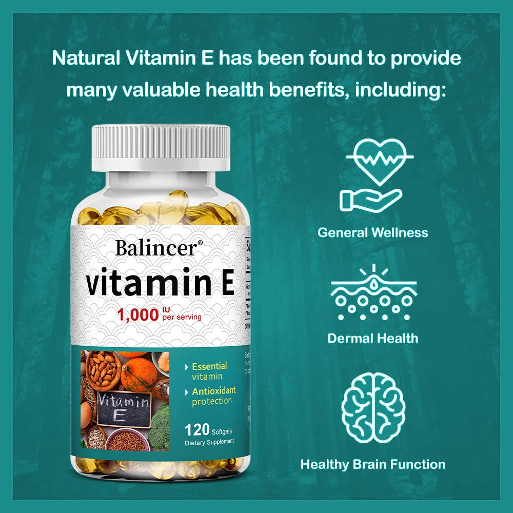 Vitamine E 1000 UI Gélule Molle - Supplément de Vitamine E, Support Antioxydant Essentiel, Soutient la Peau, le Cœur et la Santé Immunitaire