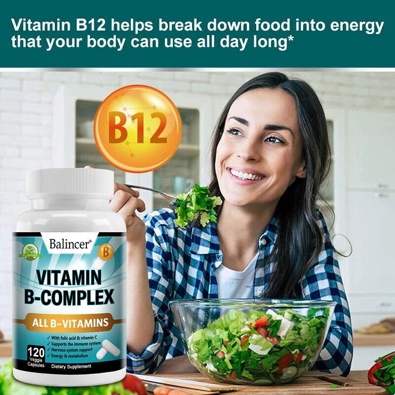 Complément en complexe de vitamine B, contenant de l'acide folique et de la vitamine C, soutient l'énergie, la santé immunitaire, supplément antioxydant