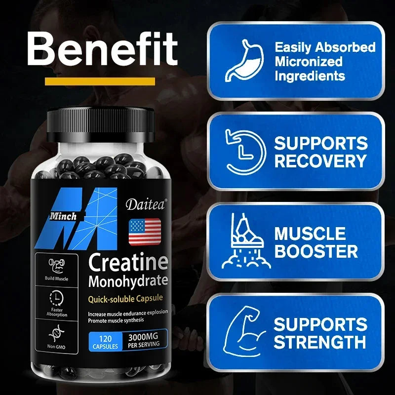 Daitea Créatine Monohydrate 3000 mg - Force, Muscles, Performance Complément Nutritionnel Adulte Compatible Kéto