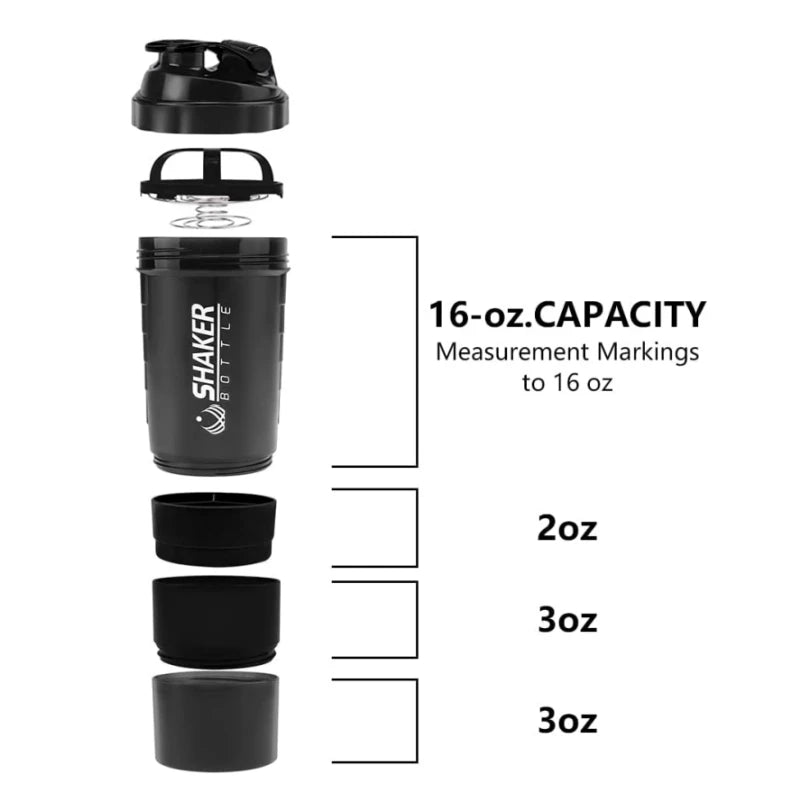 Bouteille Shaker Protéines Bouteille Étanche pour Mélanges de Protéines Gobelet Shaker à Visser 3 Couches Bouteille Shaker Sport pour Poudre de Protéines