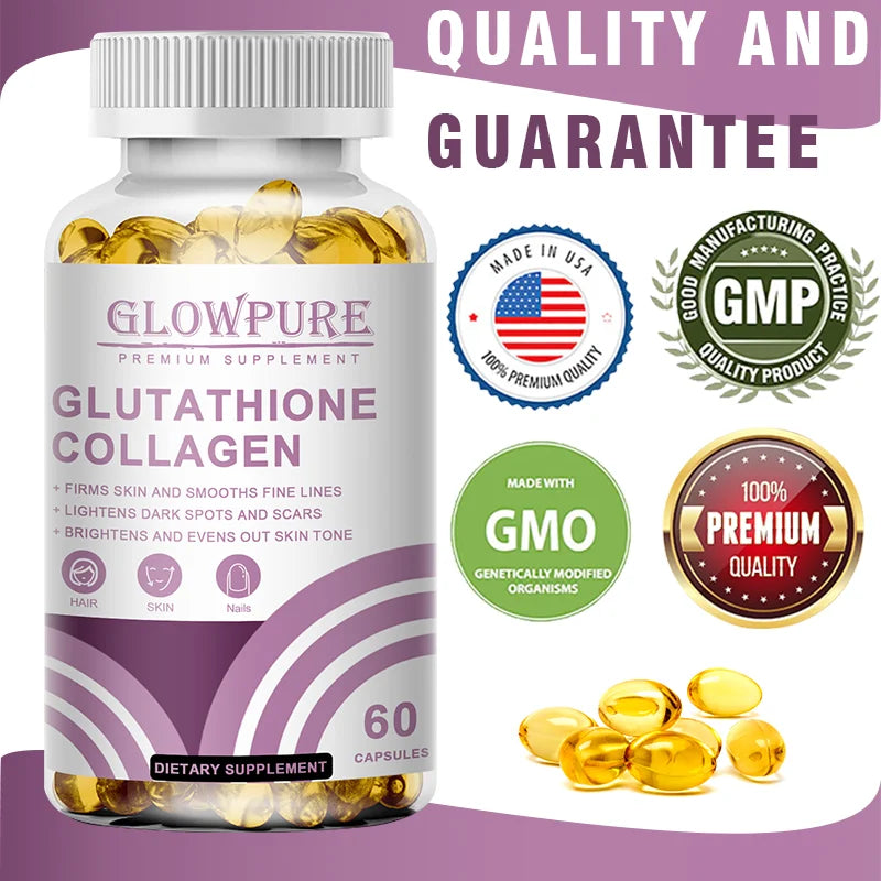Capsules éclaircissantes et anti-âge pour la peau - Supplément de glutathion et de collagène avec antioxydant pour les peaux ternes