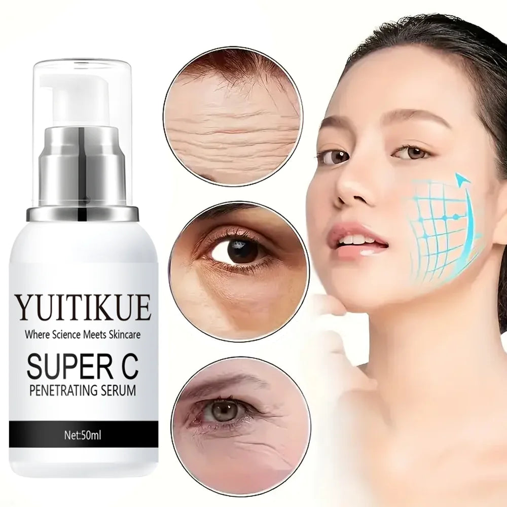 YUITIKUE Crème Sérum Vitamine C Collagène - Pour une peau plus ferme, liftée et plus lisse, formule pénétrante, 50ml