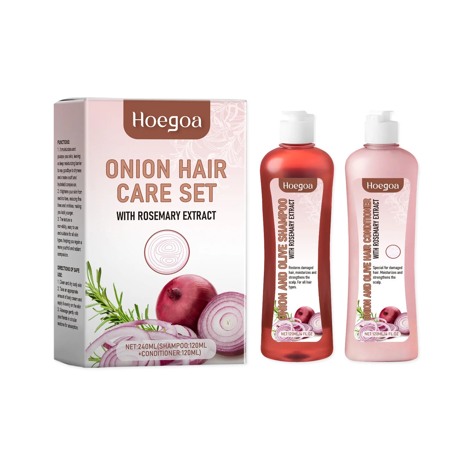 Onion rosemary hair growth shampoo 240ml bottle showing biotin and onion extracts.