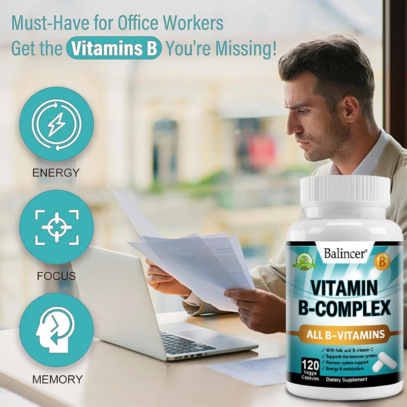 Complément en complexe de vitamine B, contenant de l'acide folique et de la vitamine C, soutient l'énergie, la santé immunitaire, supplément antioxydant