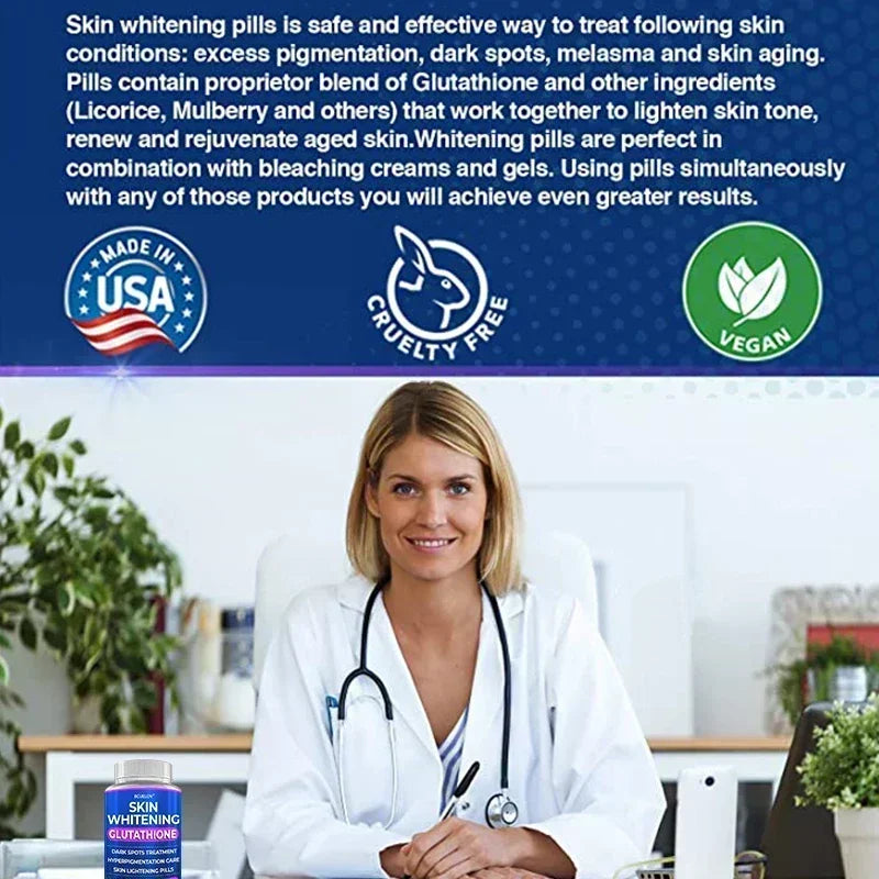 Blanchiment de la peau au glutathion - Supplément de glutathion 2000 mg - Antioxydant anti-âge, complément nutritionnel pour la peau