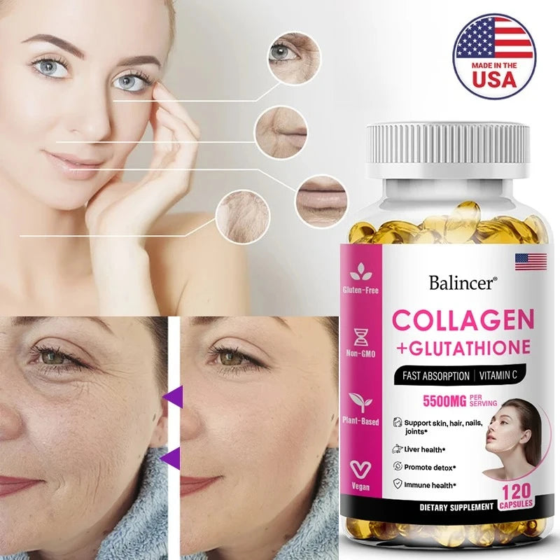 Complément de glutathion et de collagène, capsules blanchissantes antioxydantes, santé de la peau, nutrition profonde de la peau