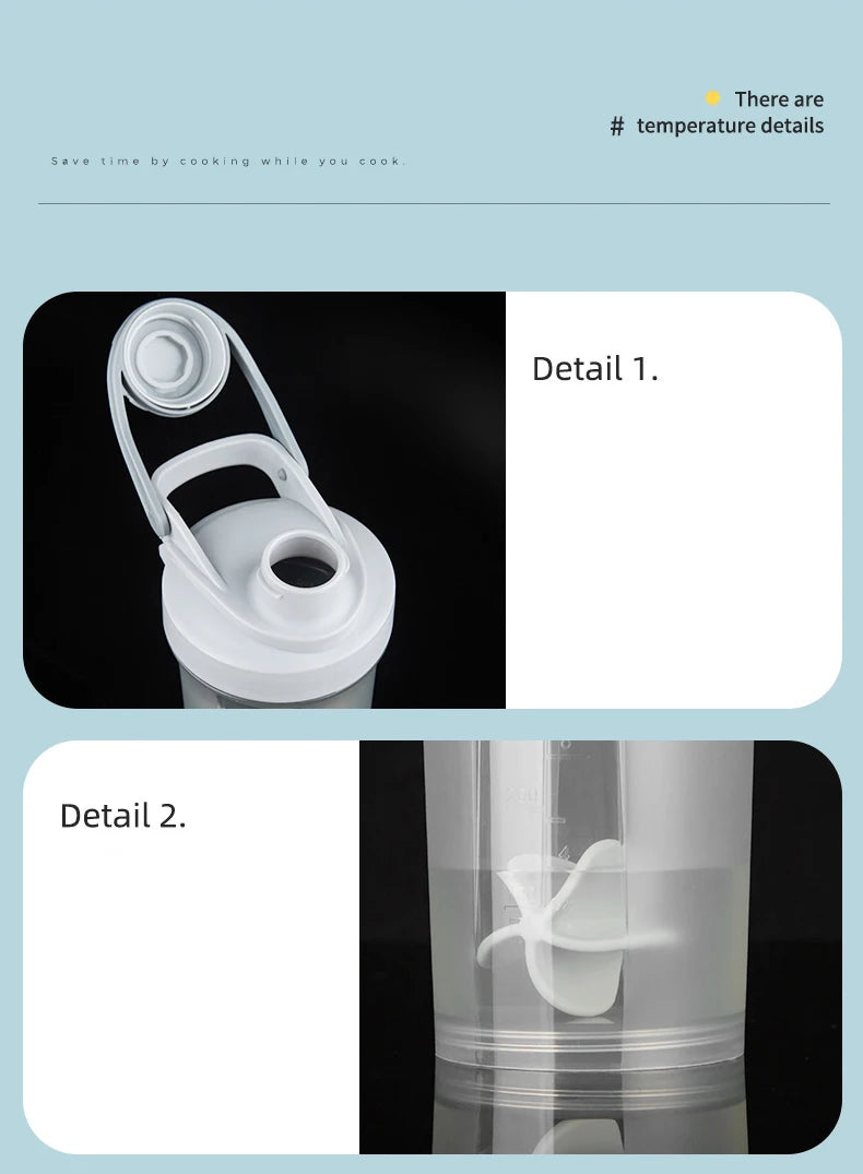 Bouteille d'eau de sport Shake Cup, tasse à boire créative en plastique, tasse de mélange à haute capacité pour poudre de protéines, lactosérum, milkshake