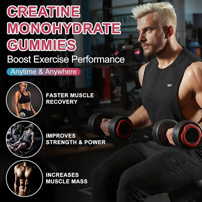 Kexinsh Gommes de créatine monohydrate 6000mg Créatine à croquer sans sucre pour la force musculaire, le développement musculaire et le boost d'énergie