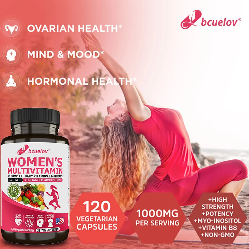 Women’s multivitamin with biotin as a natural supplement to maintain an active lifestyle.