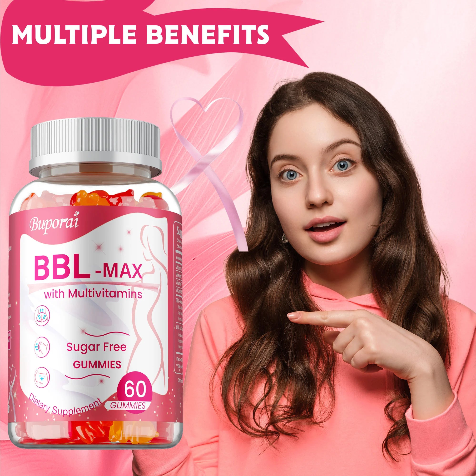 Gummies BBL MAX – Aide à soulever et maintenir la forme du corps, soulève et raffermit, façonne les fesses – 60 gélules