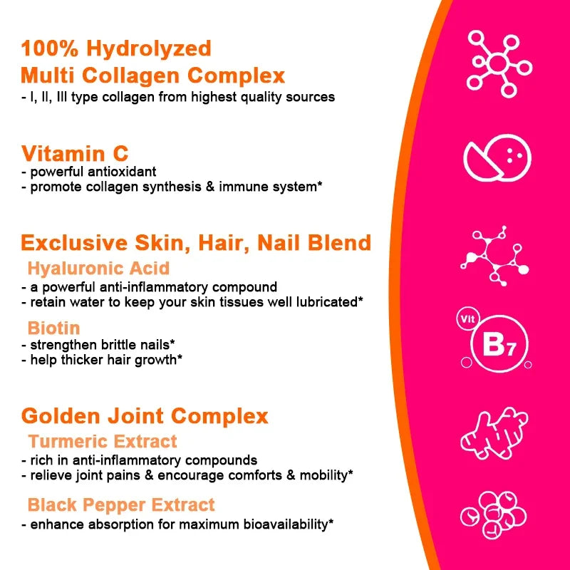 Gélules de collagène avec complexe d'acide hyaluronique et de vitamine C, supplément blanchissant pour la peau