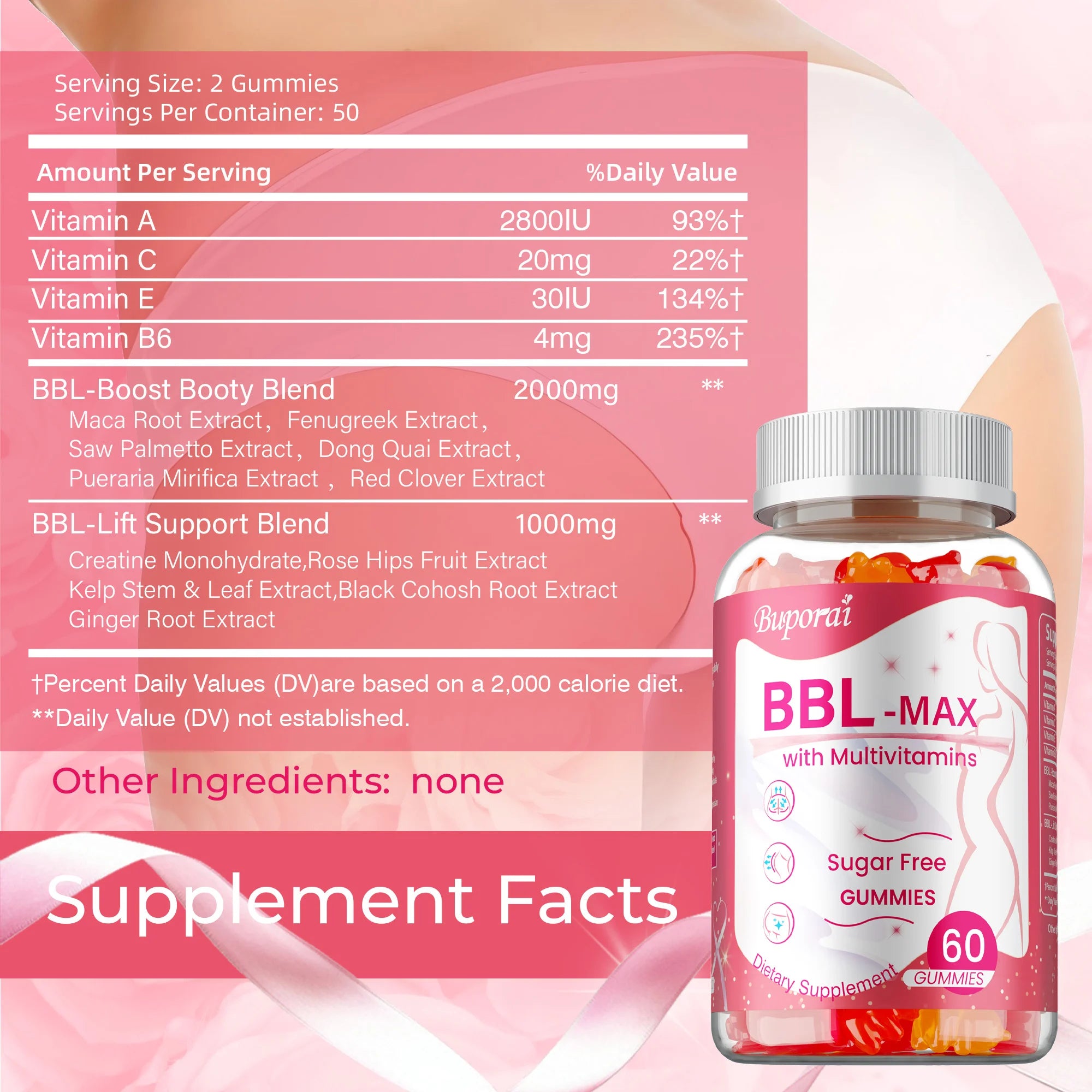 Gummies BBL MAX – Aide à soulever et maintenir la forme du corps, soulève et raffermit, façonne les fesses – 60 gélules