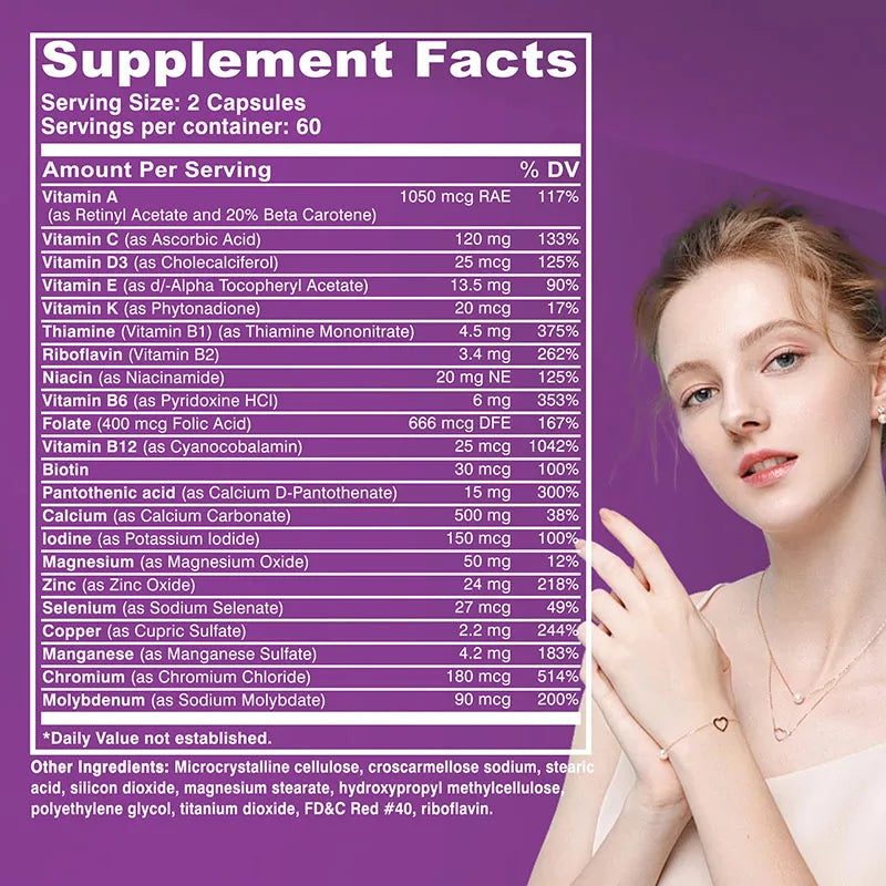 Multivitamine complète pour femmes de 50 ans et plus - Soutient la santé du cerveau, du cœur, du système digestif et immunitaire et stimule le métabolisme