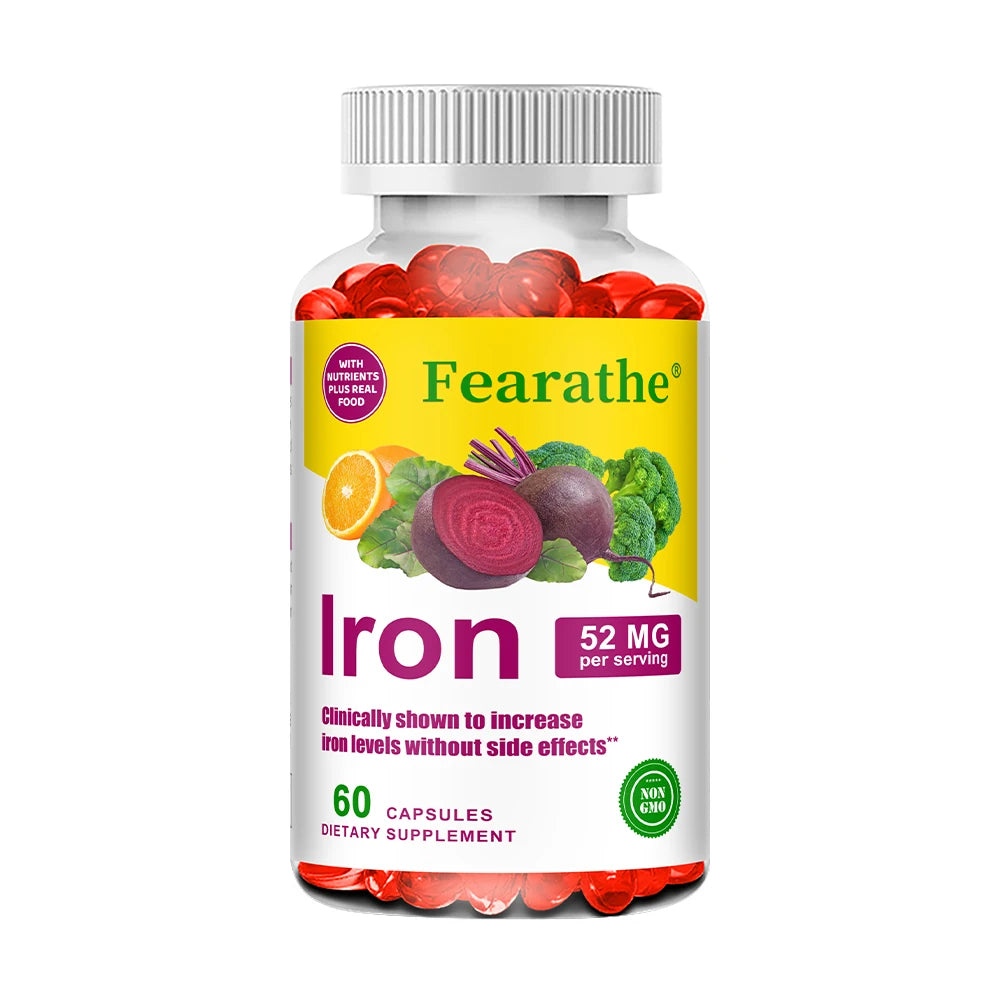 Supplément de Fer et Vitamine C - Booste l'Énergie, la Concentration et la Fonction Immunitaire, Soutient les Globules Rouges, Améliore l'Immunité, Sans OGM