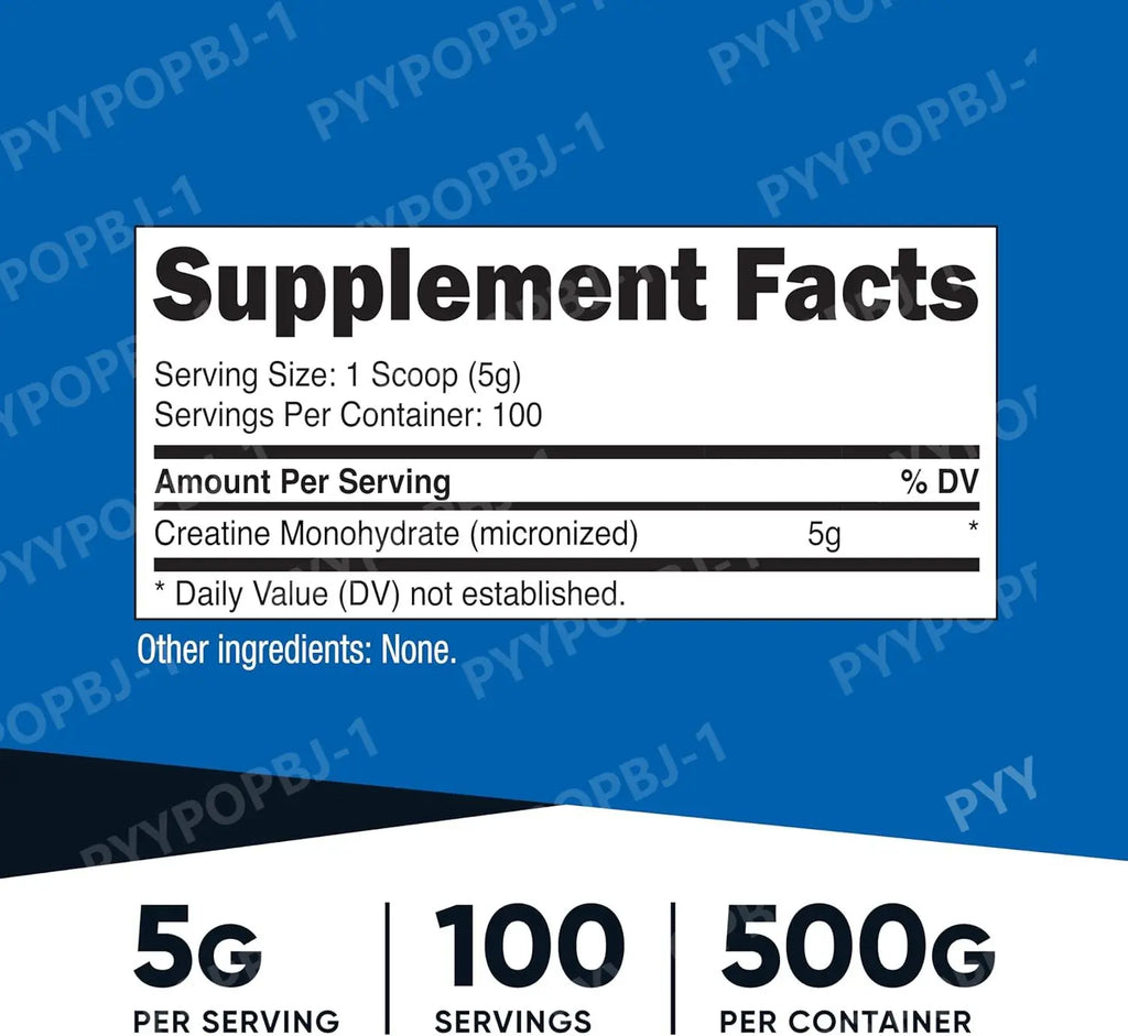 Créatine Monohydrate Poudre Micronisée 500G 5000mg Par Portion 5g 100 Portions 17.9 Oz