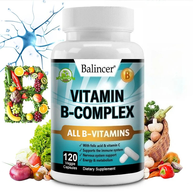 Complément en complexe de vitamine B, contenant de l'acide folique et de la vitamine C, soutient l'énergie, la santé immunitaire, supplément antioxydant