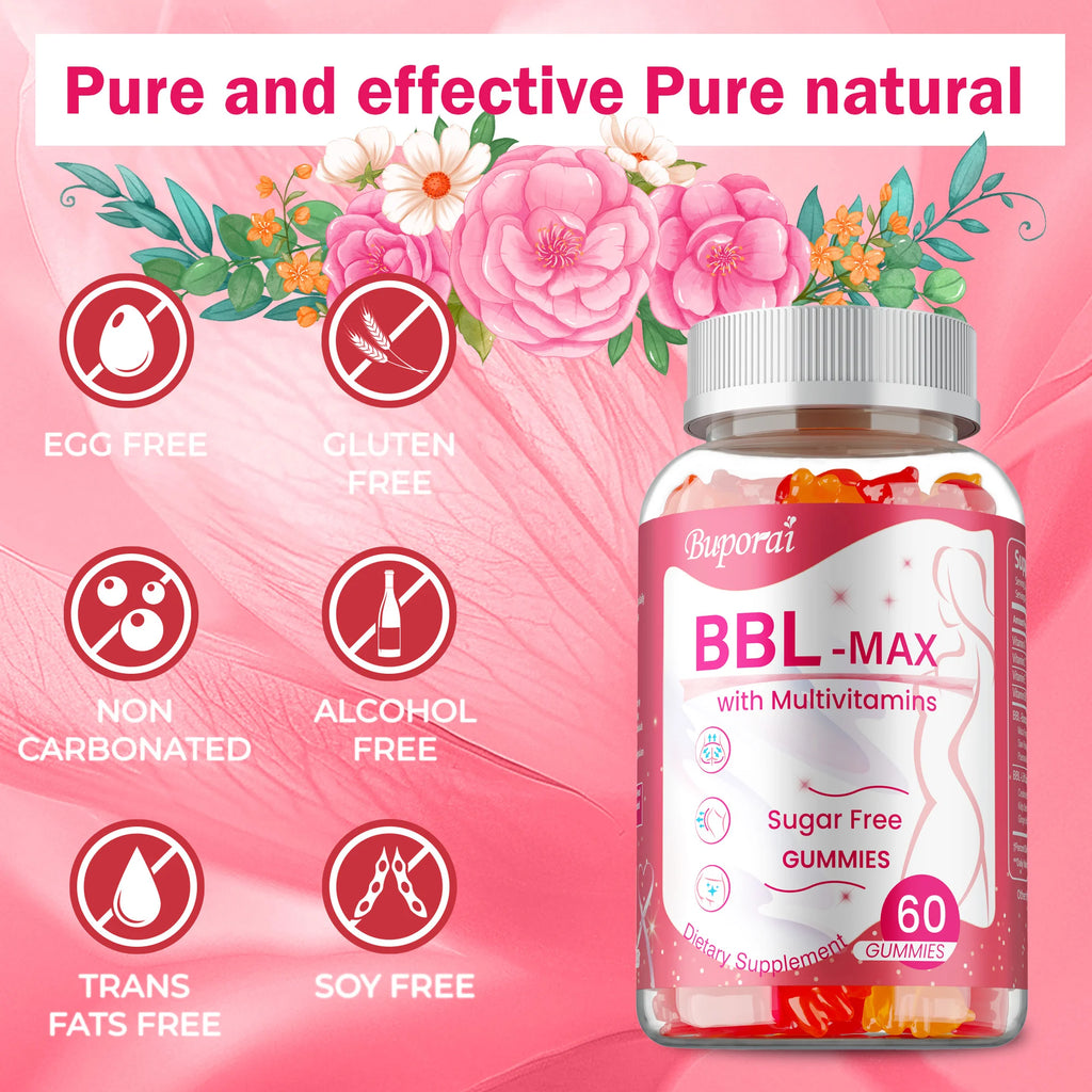 Gummies BBL MAX – Aide à soulever et maintenir la forme du corps, soulève et raffermit, façonne les fesses – 60 gélules