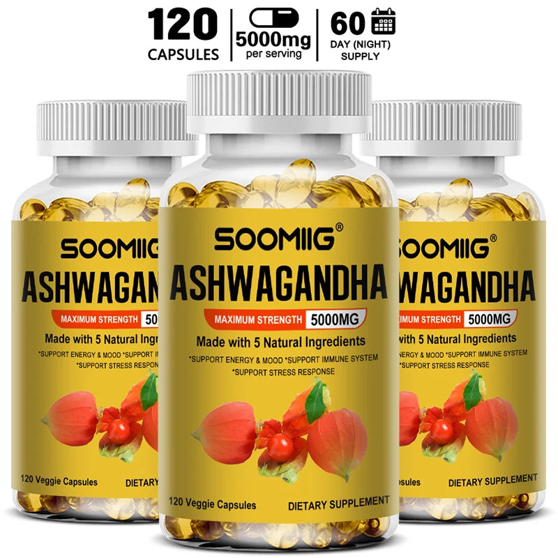 Ashwagandha Bio – Complément Soulagement du Stress & Soutien Immunitaire, Favorise des Niveaux d'Énergie Équilibrés, Capsules Végétaliennes SANS OGM