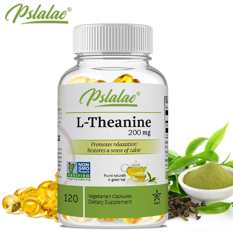 Gélules de L-Théanine 200 mg, 120 Suppléments Végétariens Soulage le Stress Soutient une Humeur Saine et Améliore la Concentration