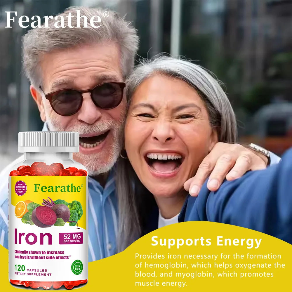 Supplément de Fer et Vitamine C - Booste l'Énergie, la Concentration et la Fonction Immunitaire, Soutient les Globules Rouges, Améliore l'Immunité, Sans OGM