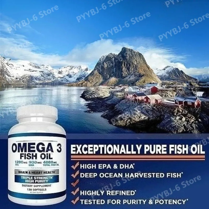 Extra potent omega 3 fish oil for natural health benefits in daily life.