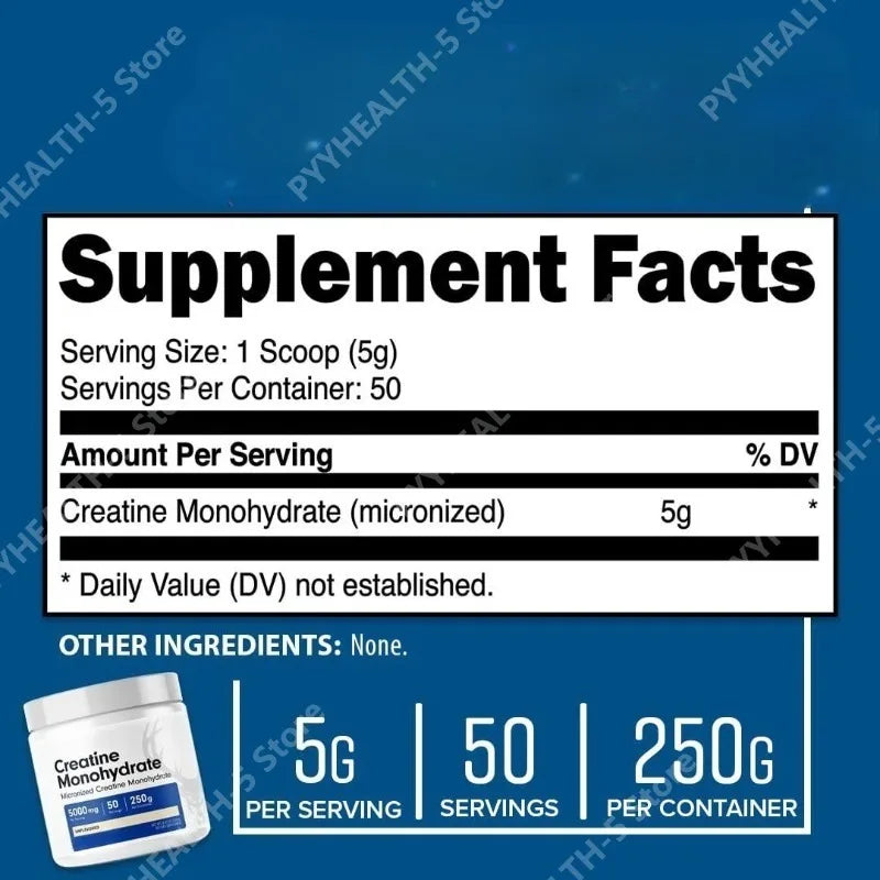 Créatine Monohydrate Micronisée Pure pour Hommes et Femmes - Facile à Mélanger et Sans Saveur - 5G Par Portion 250 Grammes Par Récipient