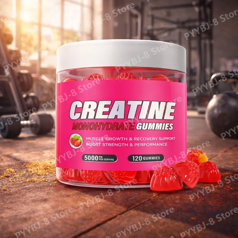 Creatine monohydrate gummies for muscle growth for natural health benefits.