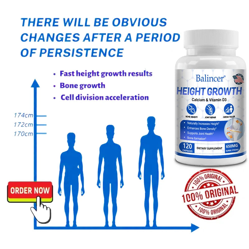 Natural height growth capsules designed for the natural recovery of an active life