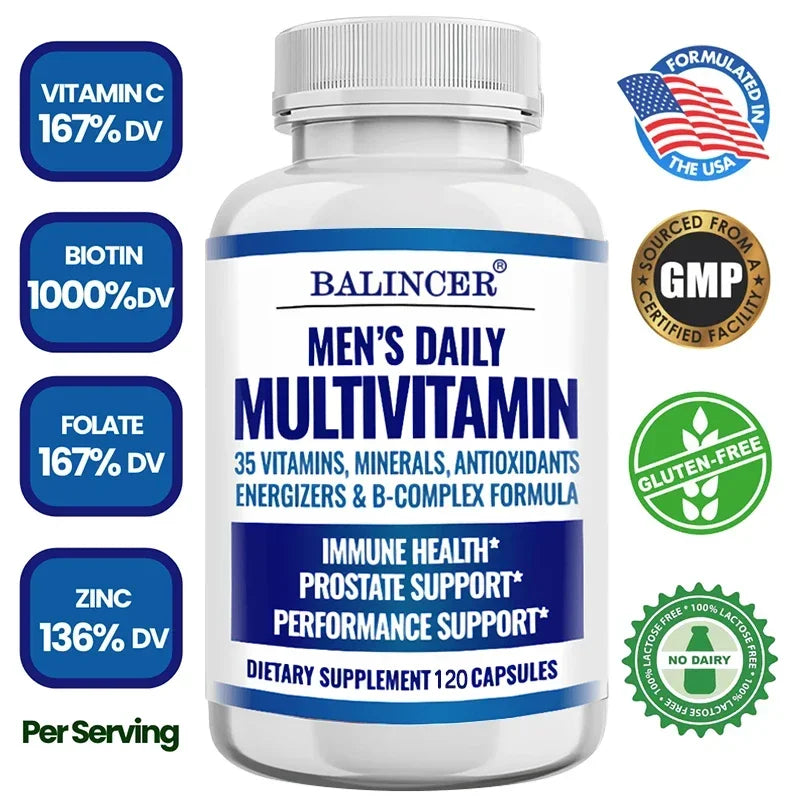 Multivitamine pour hommes - Contient des vitamines B12, B6, du zinc et du sélénium pour soutenir la coordination, la santé cardiaque, l'immunité et la prostate