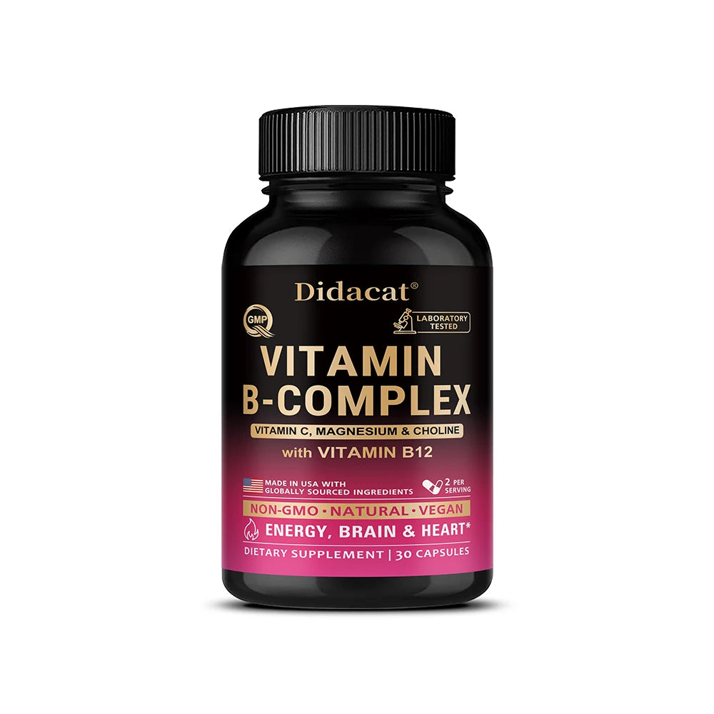 Active Vitamin B Complex 9-in-1 with Vitamin C — Energy, Brain, Heart & Immune Support | GMP Certified | 30/60/120 Capsules