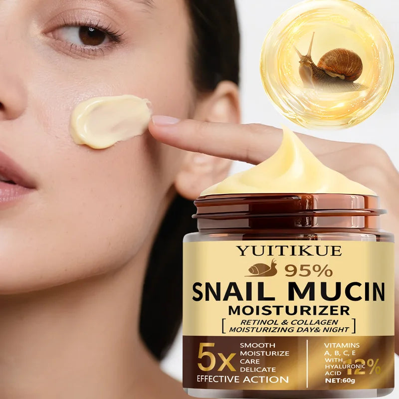 YUITIKUE Crème à 95 % de mucine d'escargot avec rétinol et collagène – Pour une peau ferme, lisse et hydratée, utilisation jour et nuit